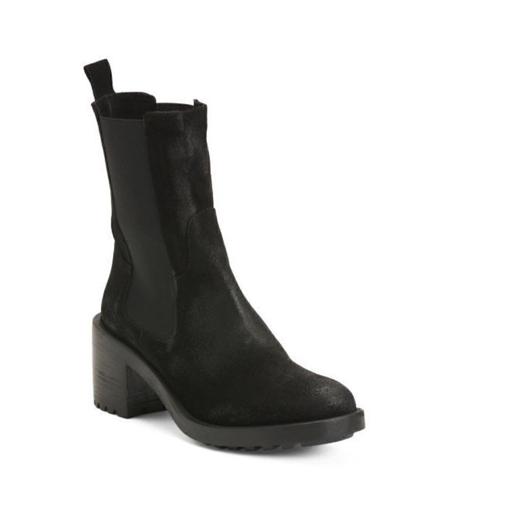 Made In Italy Suede Chelsea Booties Ankle Boots Women Black Size 10